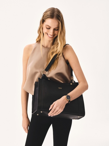 Reloj negro y dorado con correa de piel NOBLE CLASS