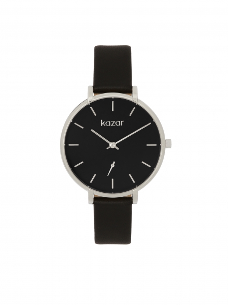 Reloj negro y plateado con correa de piel NOBLE CLASS