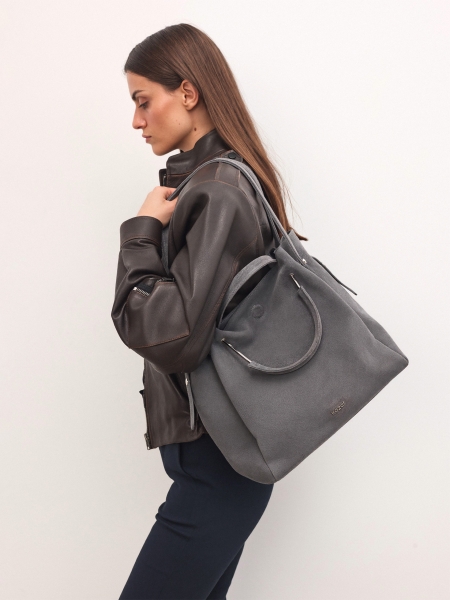 Bolso gris con dos tipos de asas ALEXANDRIA