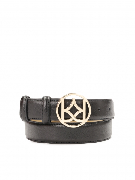 Cinturón de cuero negro para mujer con hebilla redonda con monograma 