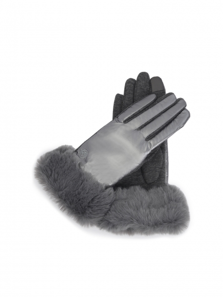 Elegantes guantes grises con detalles de raso 