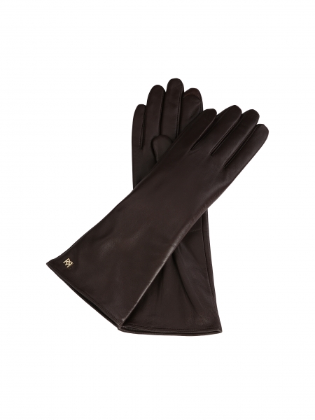 Guantes largos con monograma marrón oscuro de KAZAR SENECA