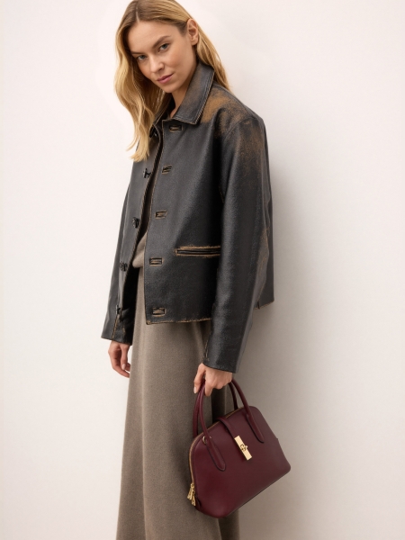 Bolso de piel granate con asas CYRELLA S