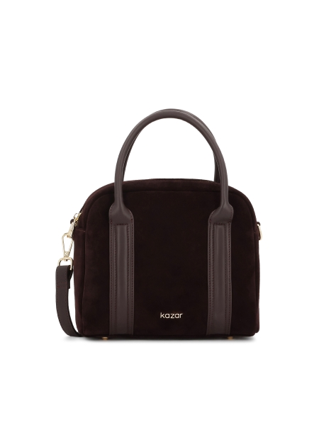 Bolso de ante marrón oscuro con asas de piel ARLENA