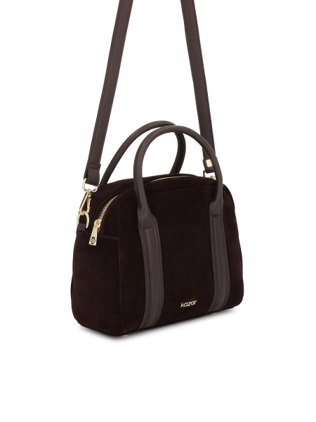 Bolso de ante marrón oscuro con asas de piel ARLENA