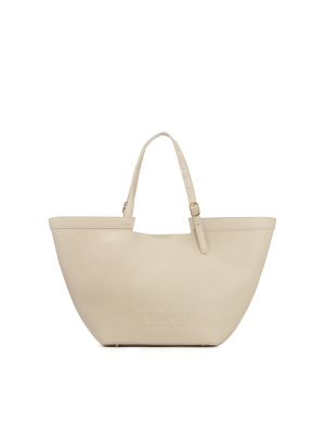 Bolso grande de piel lisa en color crema 