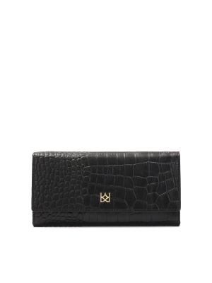 Cartera negra oblonga de piel repujada