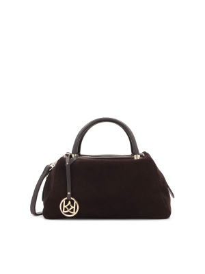 Bolso de ante marrón y piel auténtica con llavero