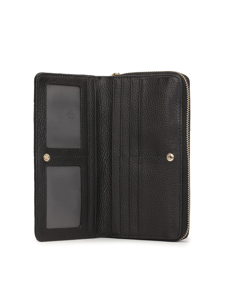 Cartera grande negra con cremallera decorada con remaches  ROLETTE