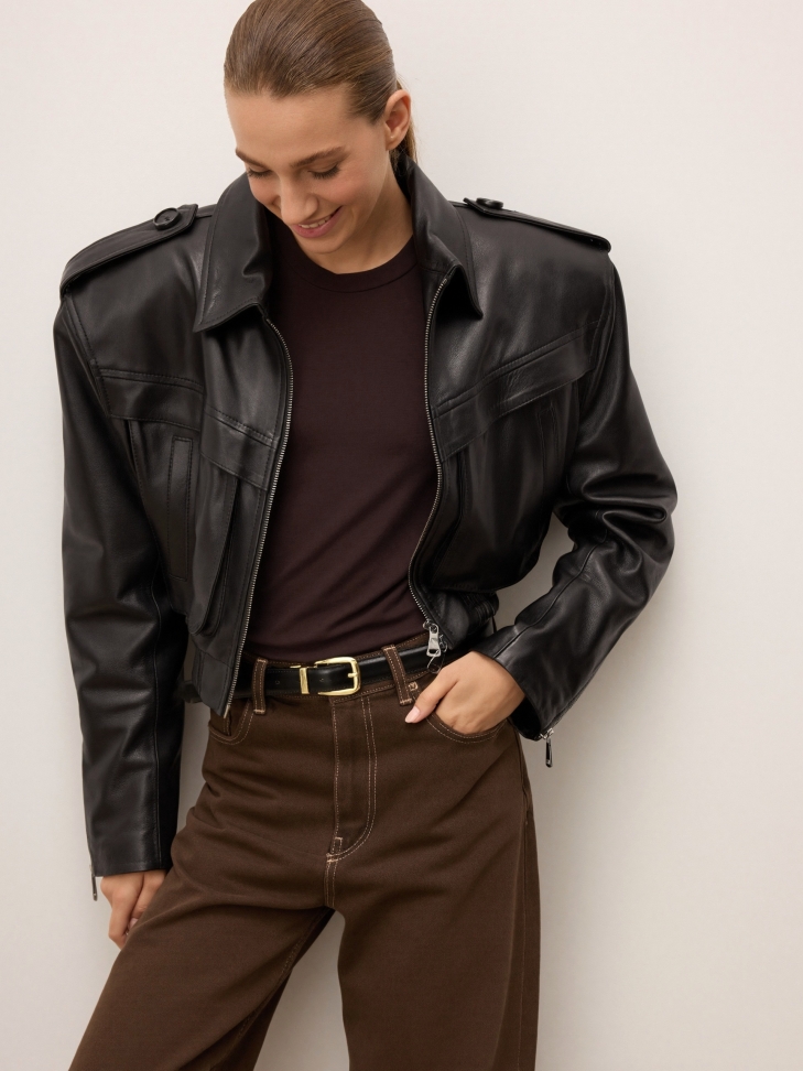 Cinturón femenino de piel de doble cara con detalles dorados MILL