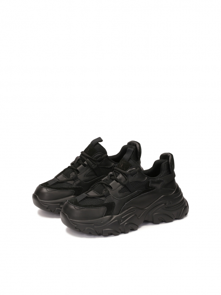 Zapatillas modernas de mujer de cuero negro con suela gruesa KS IRA