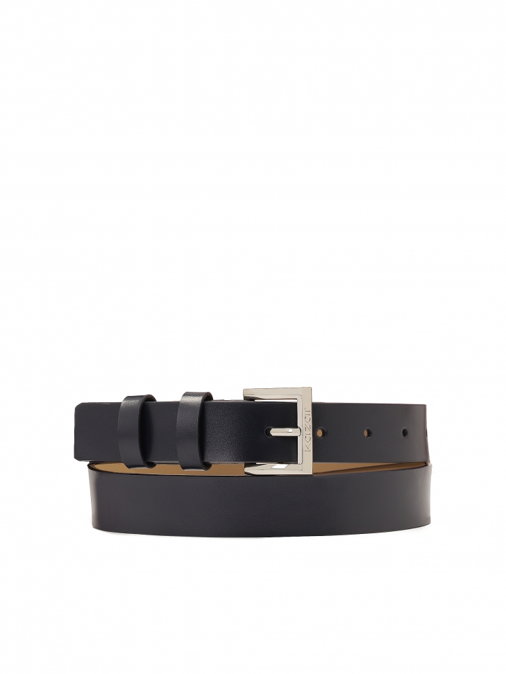 Cinturón de piel azul marino con hebilla plateada MOCA