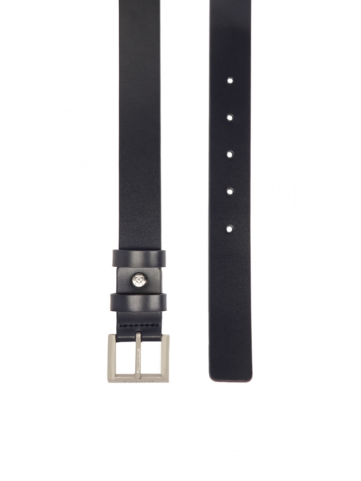 Cinturón de piel azul marino con hebilla plateada MOCA