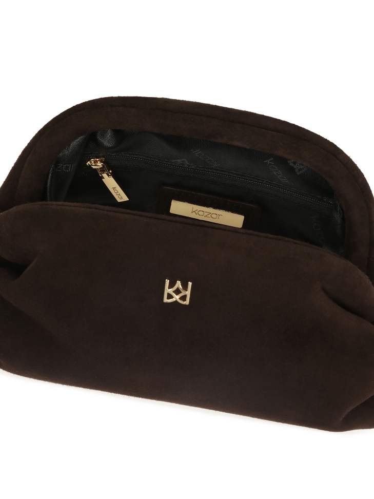 Bolso marrón de ante con marco metálico GLOW