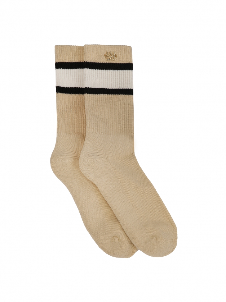 Calcetines de algodón beige decorados con un monograma dorado TANEY