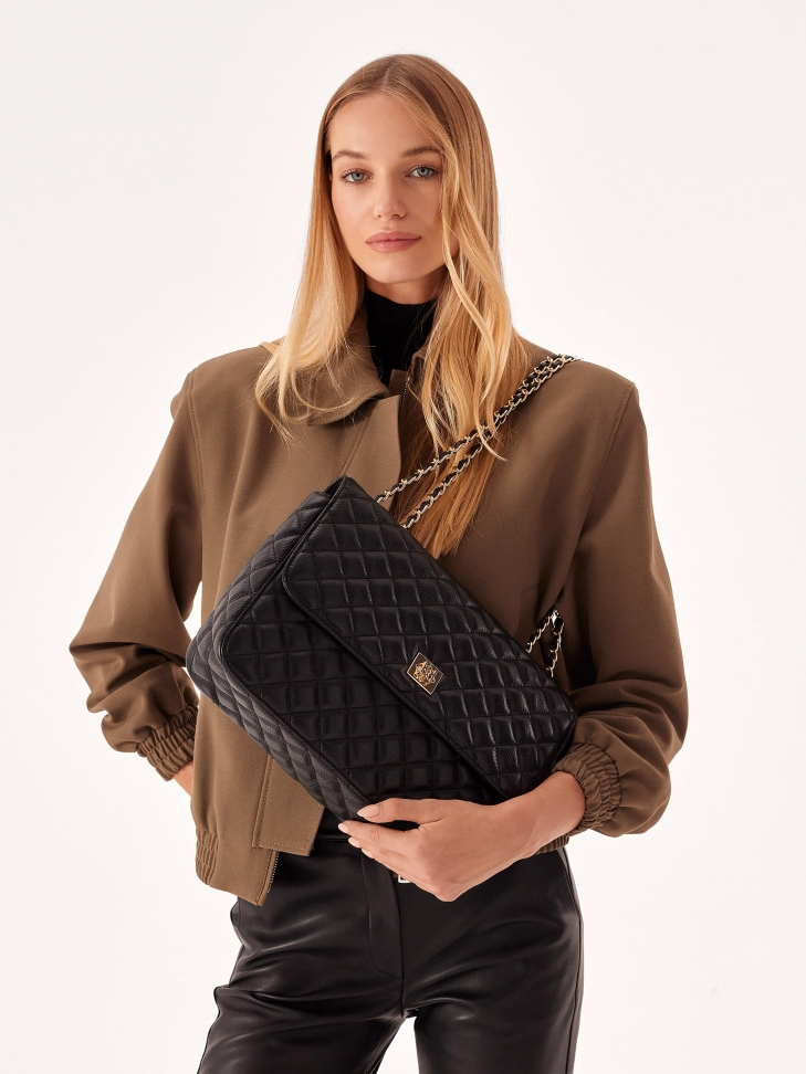 Bandolera de piel negra con estampado acolchado  VIDIA M