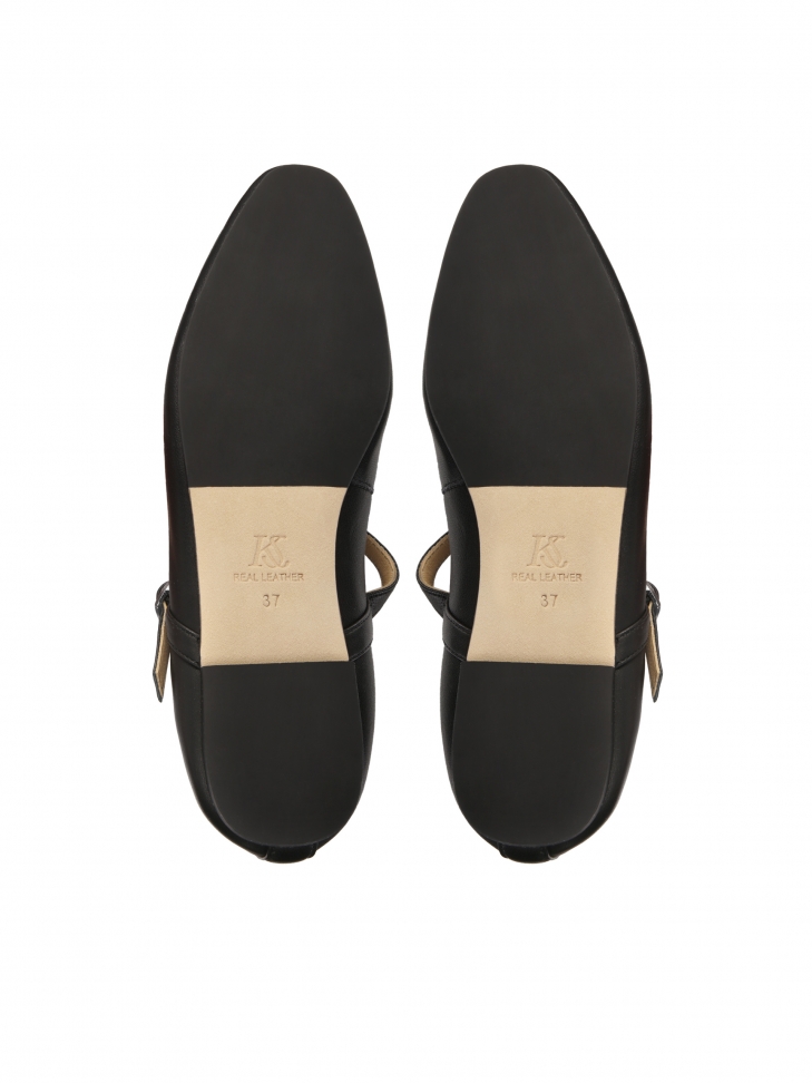 Bailarinas de piel negra con tira de hebilla LETICIA