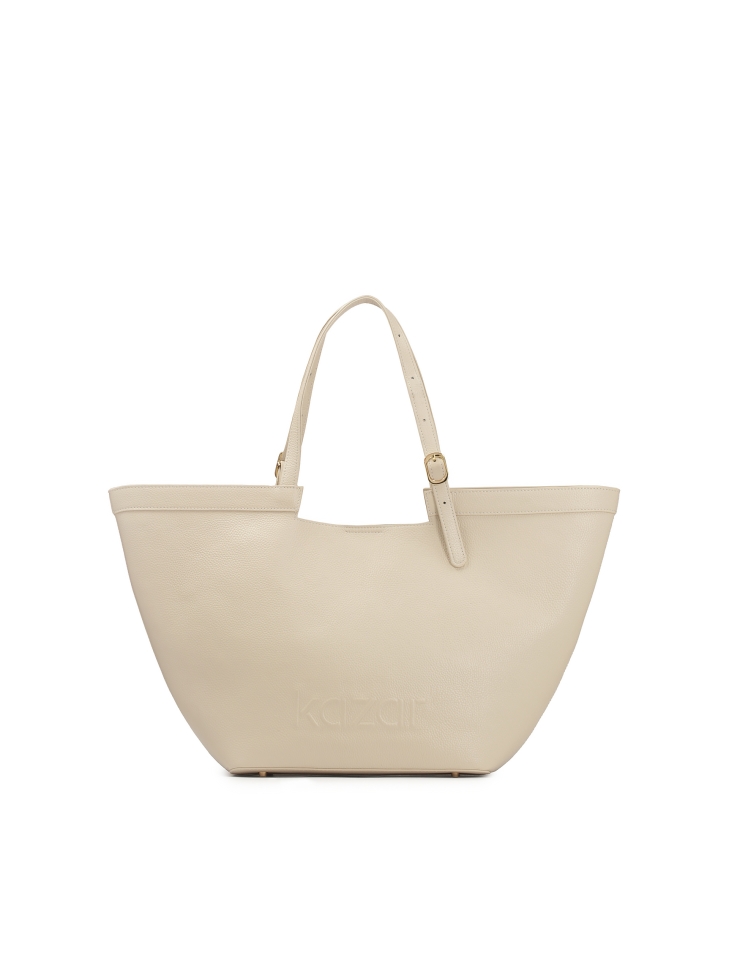 Bolso grande de piel lisa en color crema  NAN