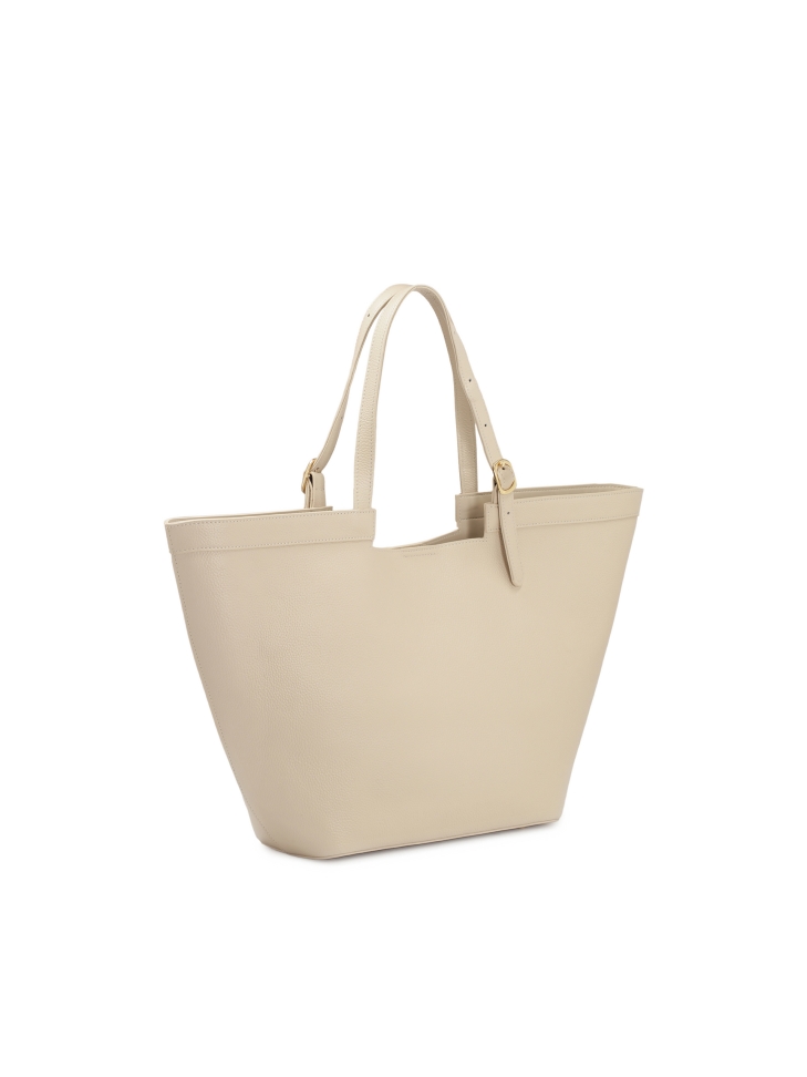 Bolso grande de piel lisa en color crema  NAN