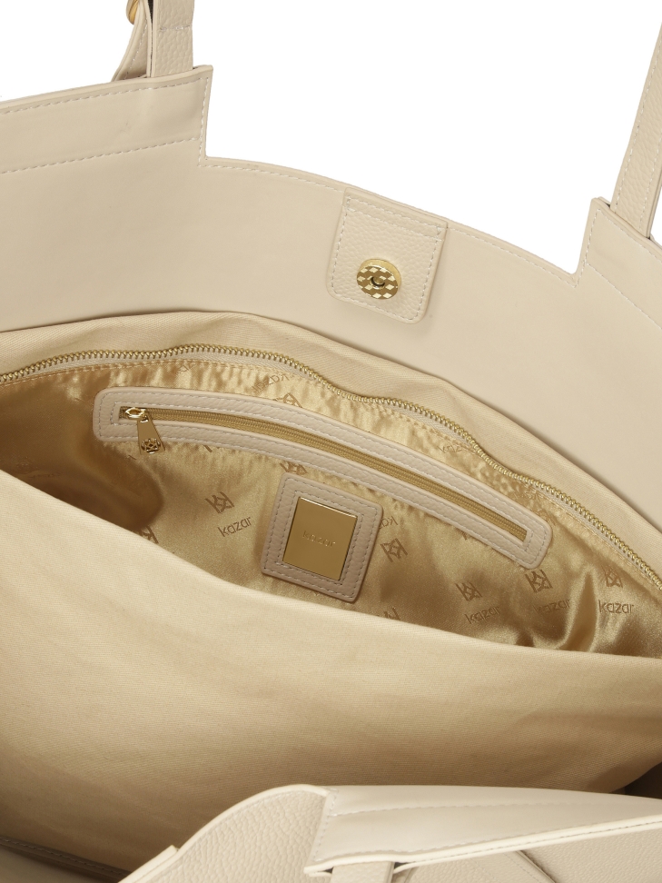 Bolso grande de piel lisa en color crema  NAN