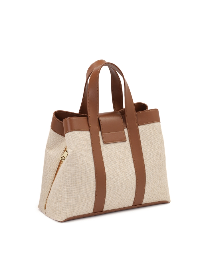 Bolso de tela y piel marrón y beige WILLOW