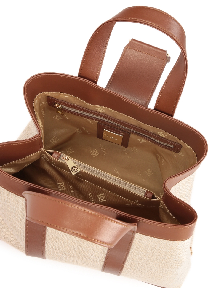 Bolso de tela y piel marrón y beige WILLOW