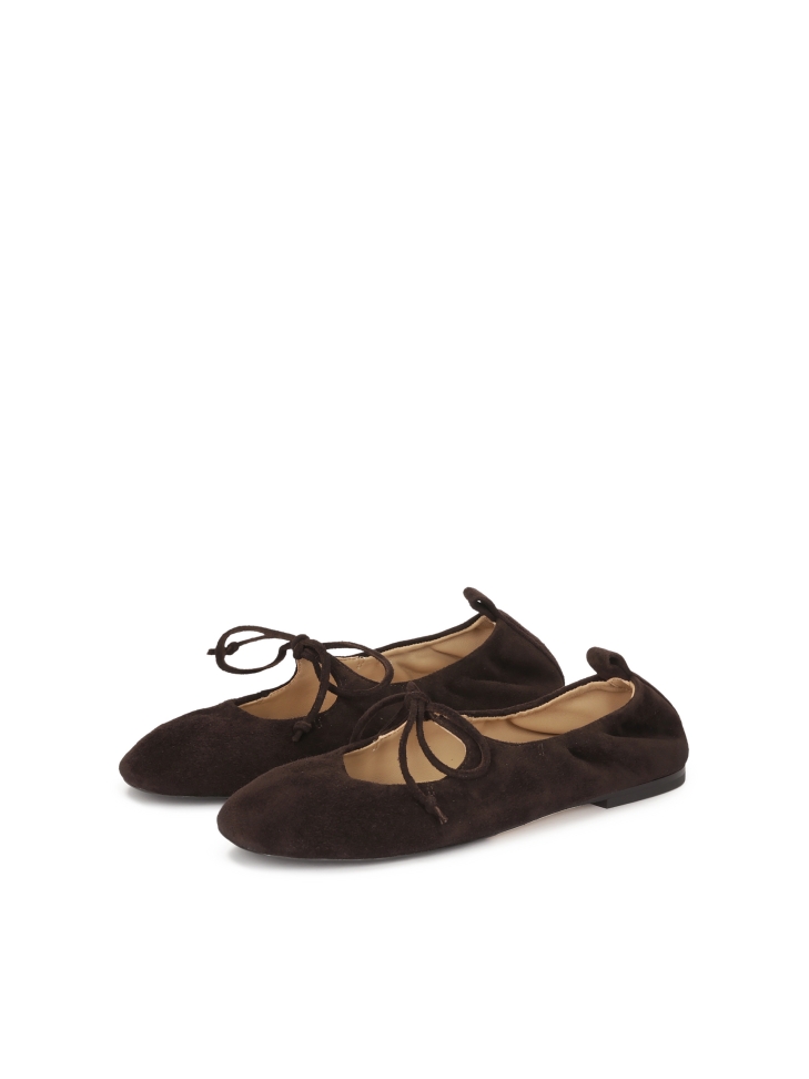 Bailarinas de ante marrón chocolate con cordones KS AVRIL