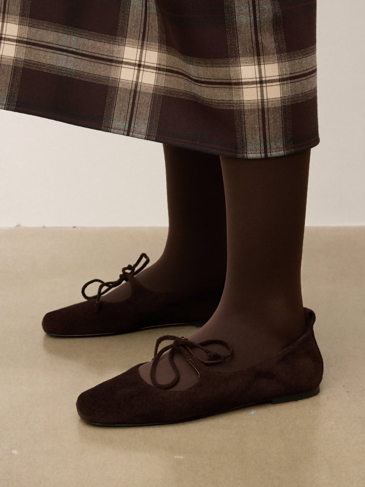 Bailarinas de ante marrón chocolate con cordones KS AVRIL