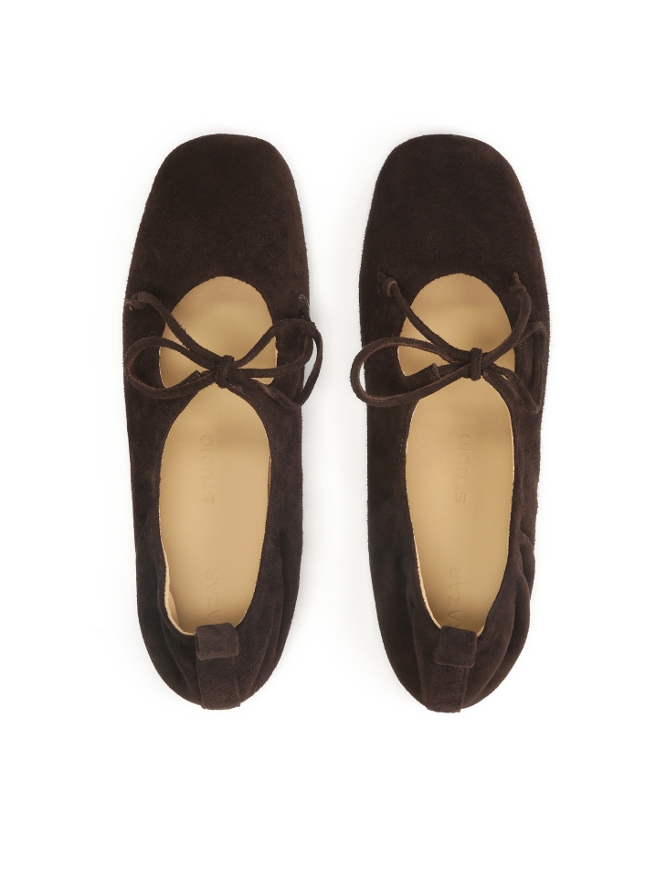 Bailarinas de ante marrón chocolate con cordones KS AVRIL