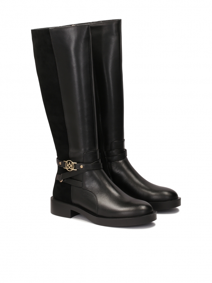 Botas planas de piel lisa y ante CHIRA