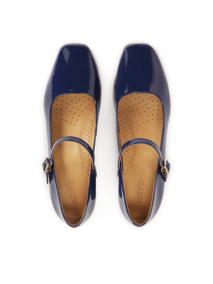 Zapatos de tacón bajo de charol azul marino GAURA