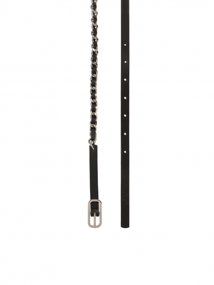 Cinturón estrecho de cuero con cadena de metal REEVES