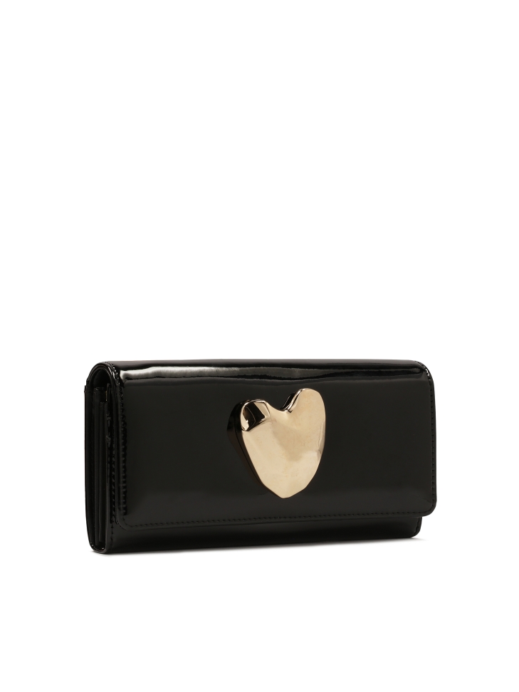 Cartera negra de charol con adorno de joya JOLENE