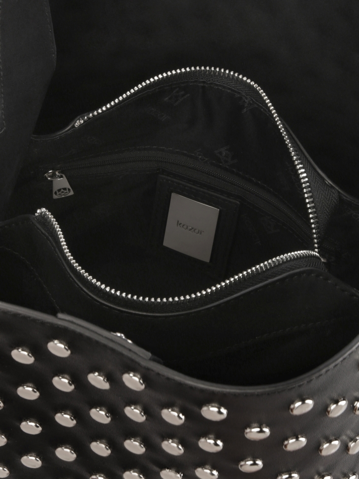 Bolso de cuero negro decorado con remaches redondos LAURIE L