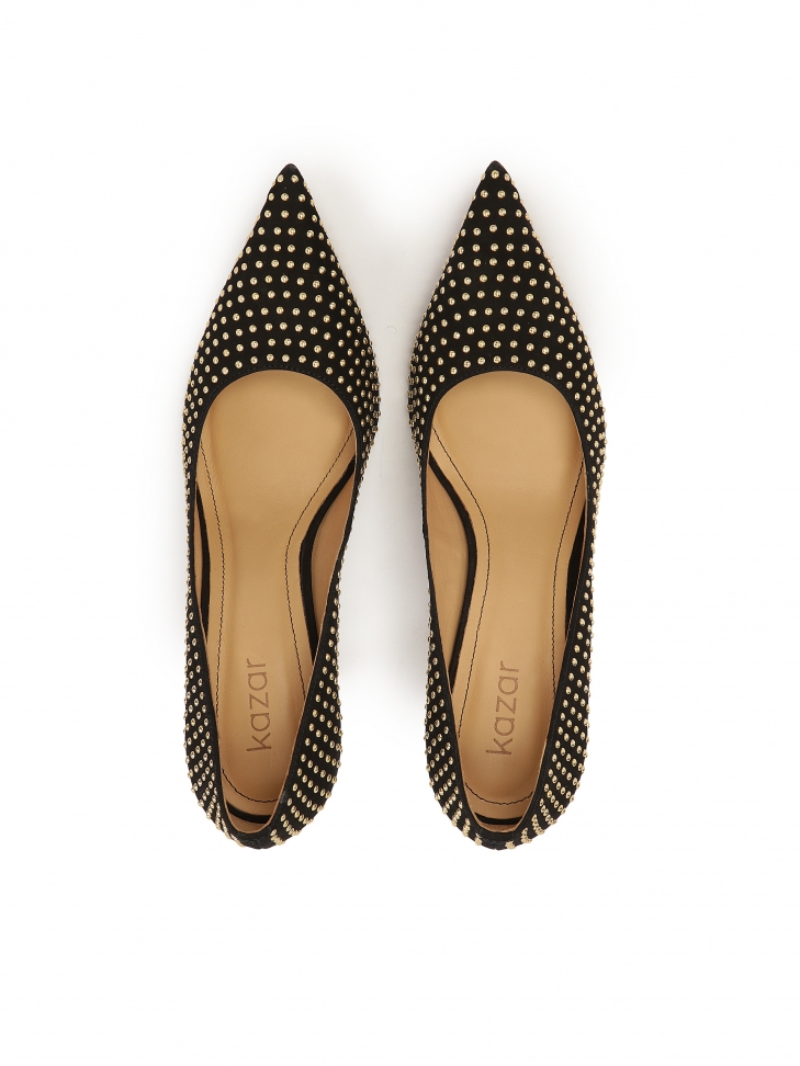 Zapatos de salón de ante negro con remaches dorados SIMONNE