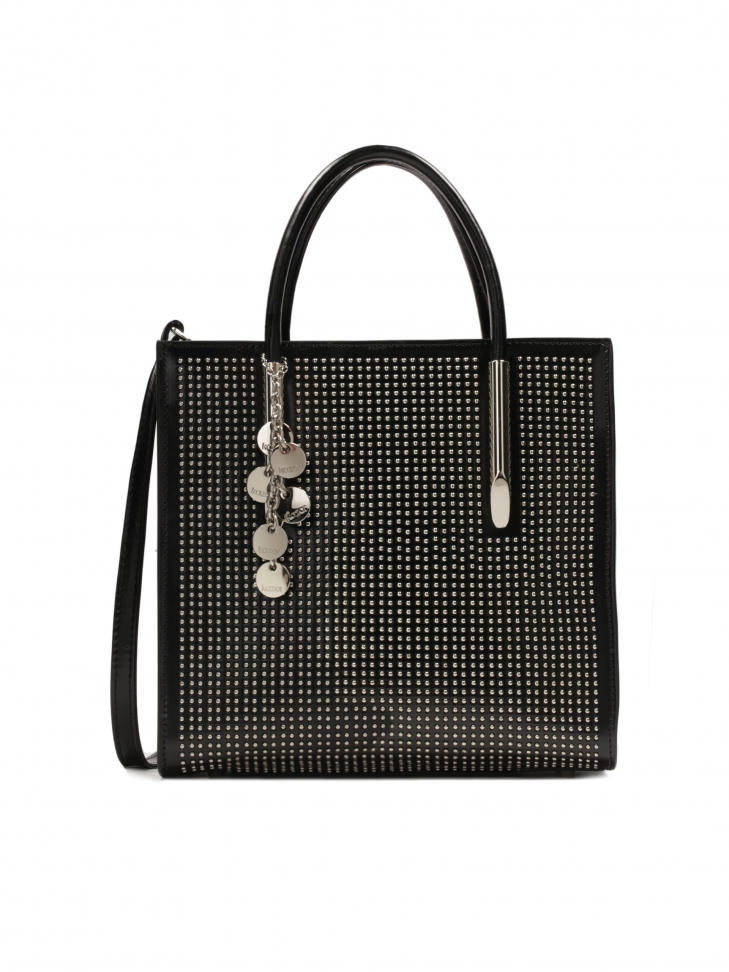 Bolso negro con llavero decorado con brillantes plateados LEXIE