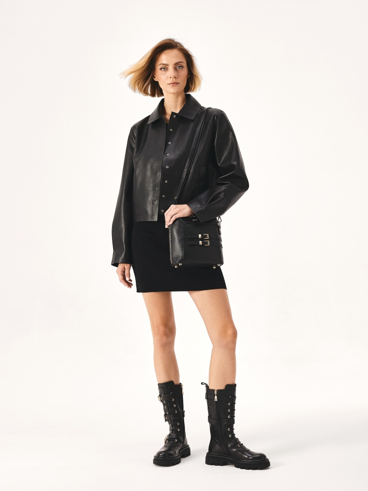 Bolso negro pequeño con cremallera bipolar CARIN