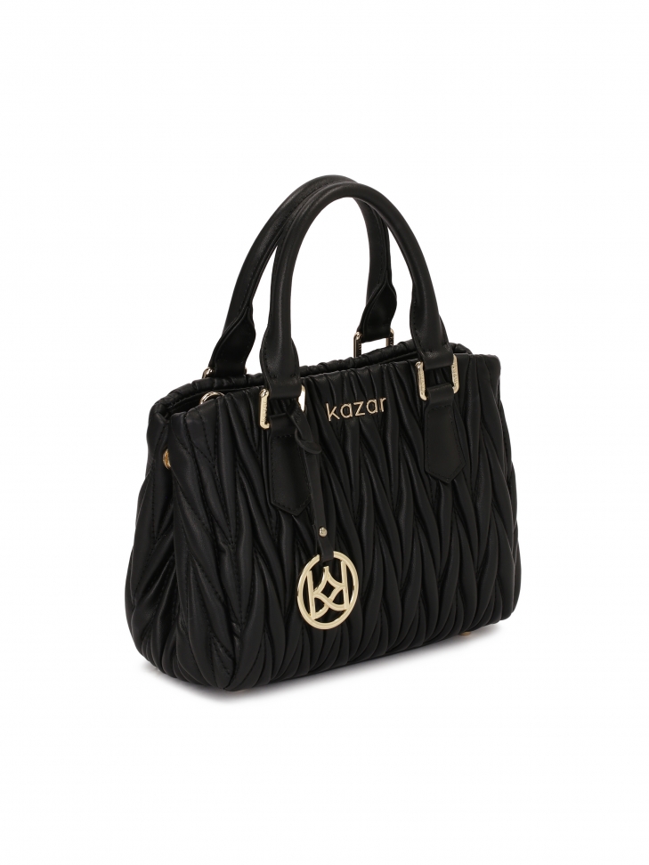 Llamativo bolso negro con dos asas y correa SAMIA