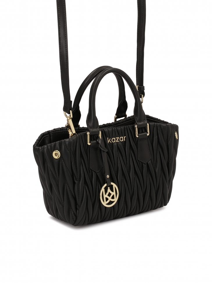 Llamativo bolso negro con dos asas y correa SAMIA