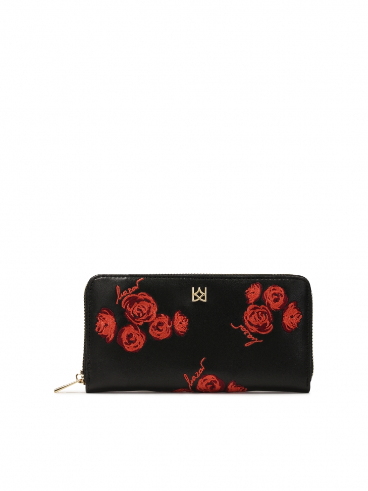 Cartera negra con cremallera y rosas rojas CERRA