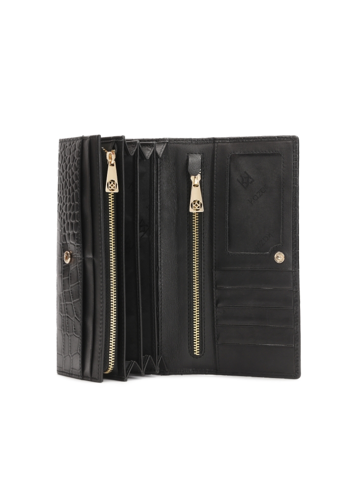 Cartera negra oblonga de piel repujada JOLENE