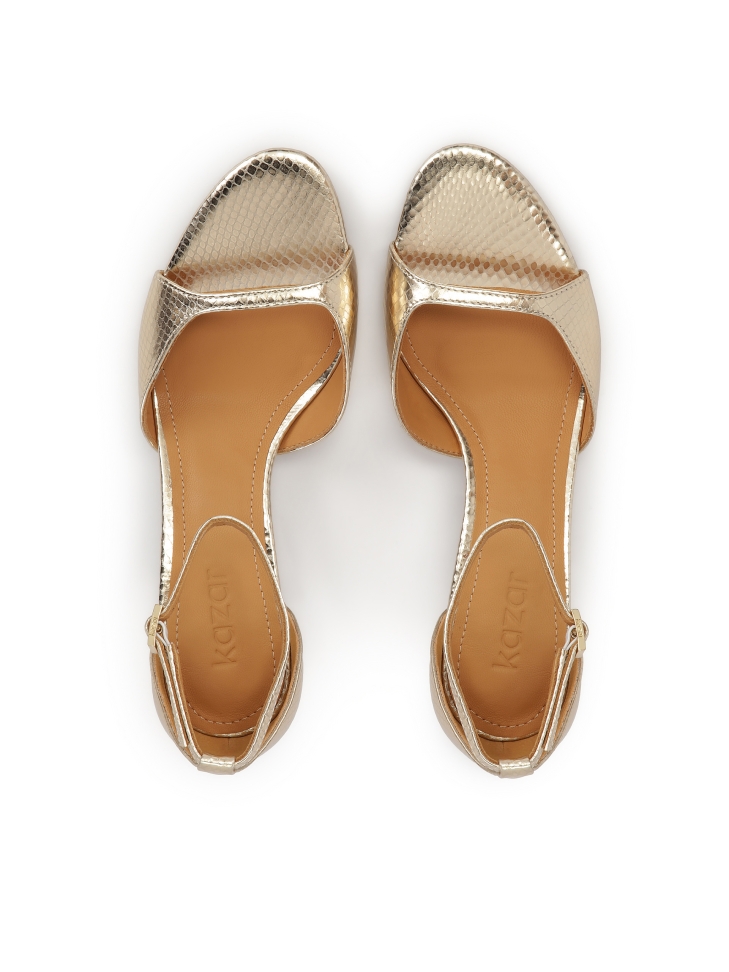 Sandalias de piel dorada con tacón bajo LUCIA