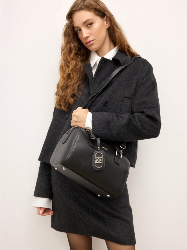 Bolso cilíndrico de piel negra MELLI