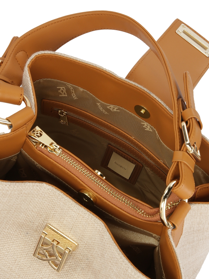 Bolso único de tela y cuero VICTORIA