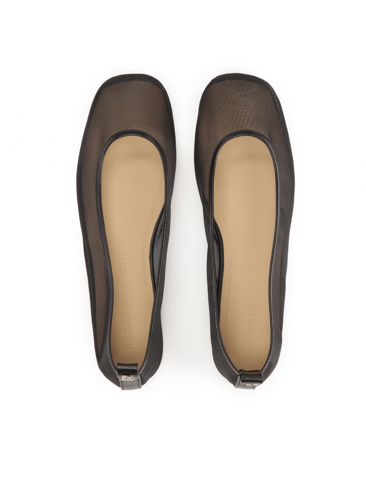 Bailarinas negras de malla con adornos de piel  KS AVRIL