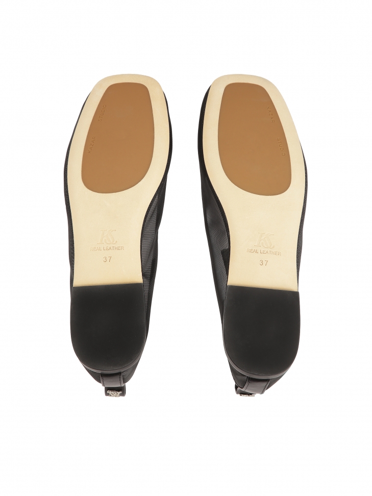 Bailarinas negras de malla con adornos de piel  KS AVRIL