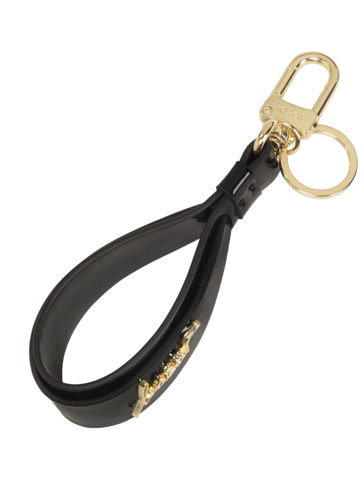 Llavero negro con correa de cuero decorada con logotipos LAINEY