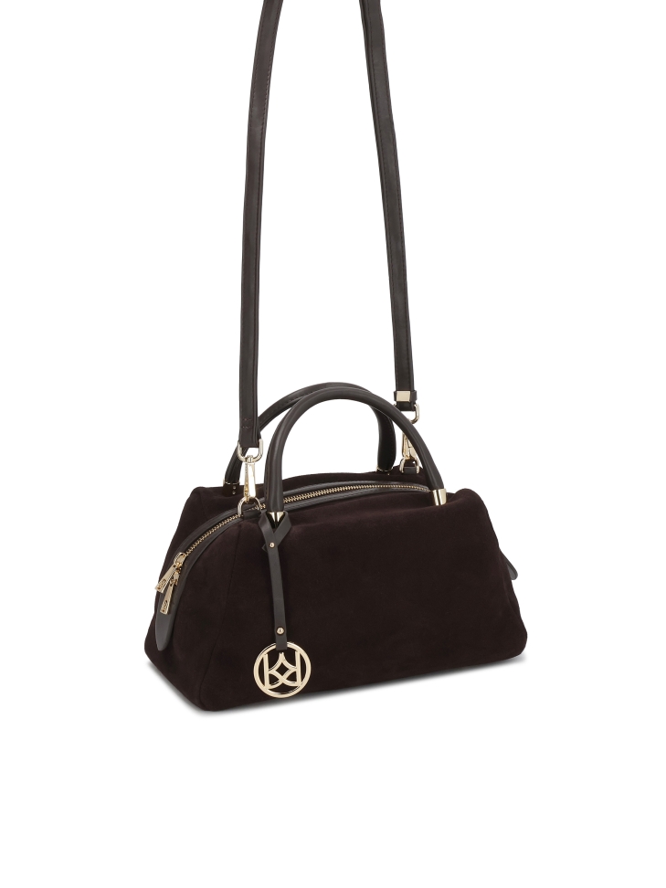 Bolso de ante marrón y piel auténtica con llavero WENNY