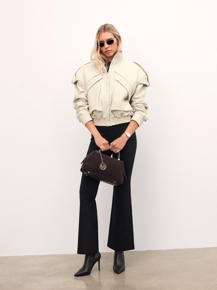 Bolso de ante marrón y piel auténtica con llavero WENNY