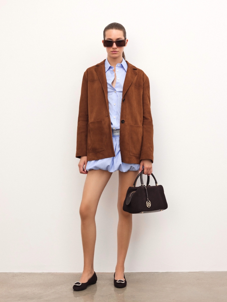 Bolso de ante marrón y piel auténtica con llavero WENNY